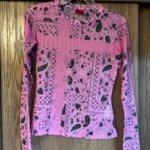 Hugo Boss Pink and Black Paisley Long Sleeve Top